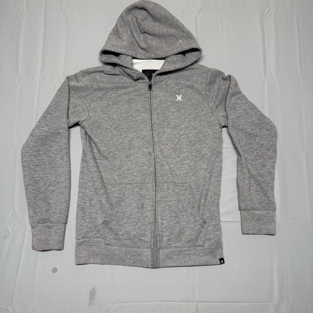 Vintage Hurley L Gray Surf Skate Spellout Logo‎ Men's Full Zip Hoodie